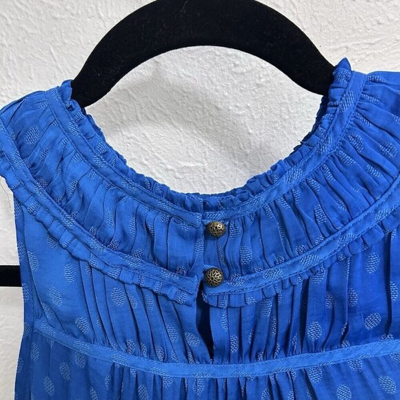 Anthropologie Maeve Royal Blue Clovis Pleated Dot Top Sleeveless Blouse Size 0 - Picture 8 of 12